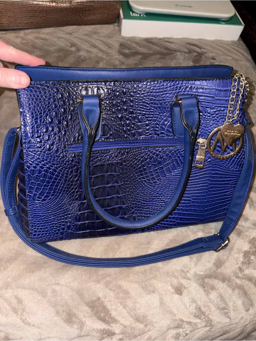 MIA Kate MKF Croc-Embossed Satchel in Royal Blue